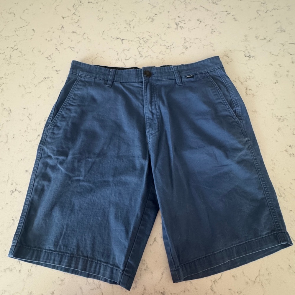 Hurley Chino Shorts Mens 32 Blue Stretch Cotton Flat Front Walkshorts